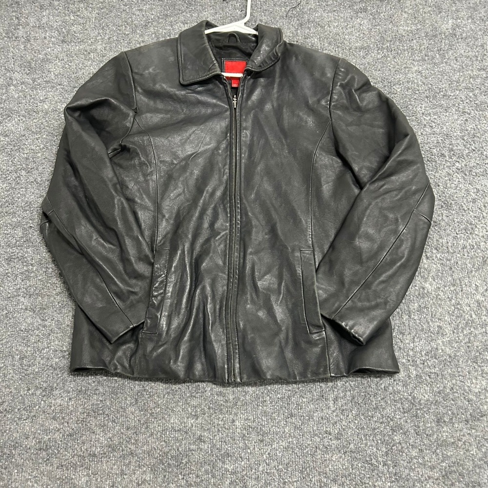 Esprit Jacket Womens Size L Black Leather Full Zip Classic Collared Casual Rip